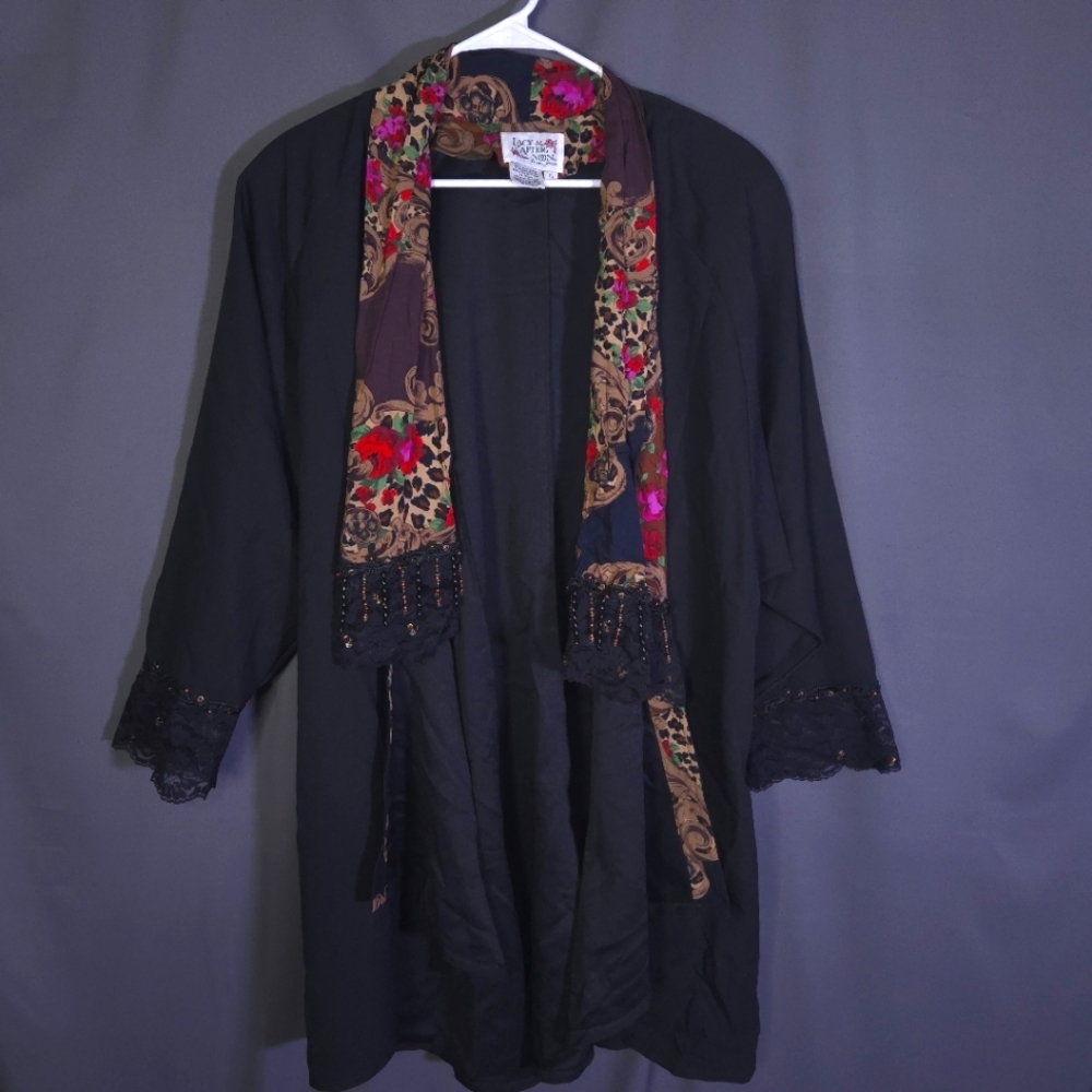 Lacy‎ After Noon Open Front Cardigan Size Large WhimsiGoth Vintage 80s beaded